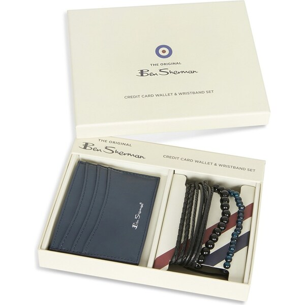 5pc Ben Sherman Men's Leather Credit Card Wallet & Bracelet Gift Set Accessory