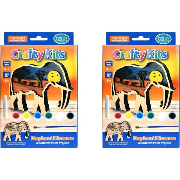 2x Boyle Crafty Kits Woodcraft Diorama Kids/Childrens Art/Craft Kit Elephant 8y+
