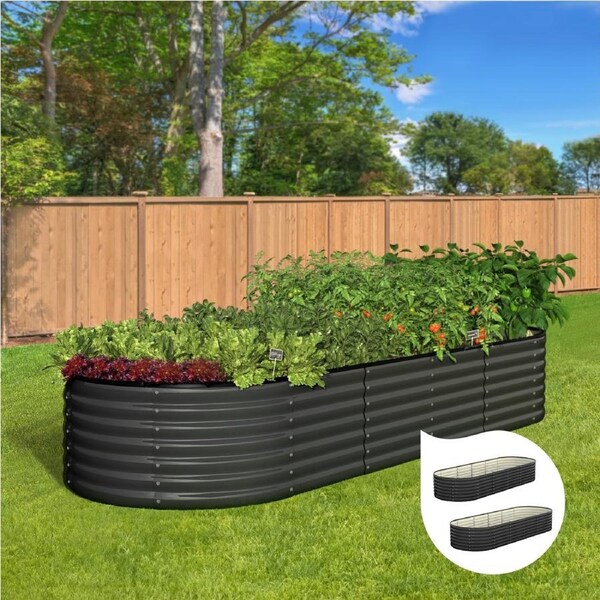 Livsip x2 Raised Garden Bed 240cmX80cmX56cm Kit Planter Oval Galvanised Steel
