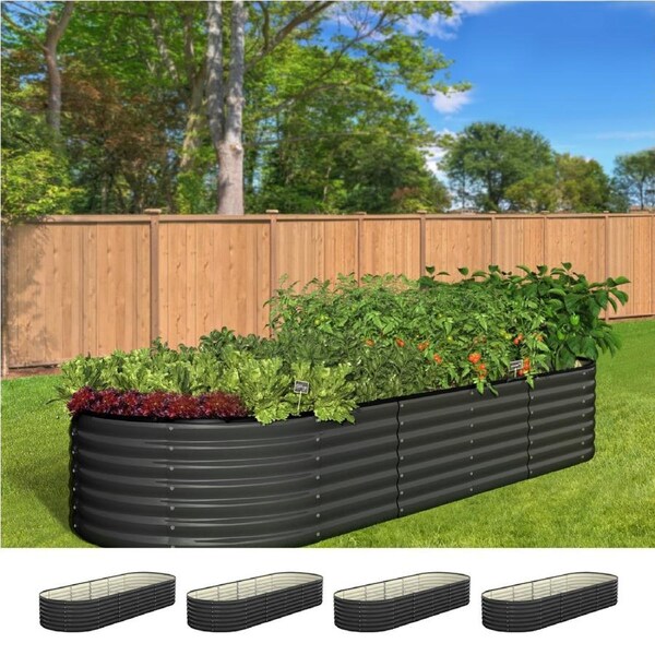Livsip x4 Raised Garden Bed 240cmX80cmX56cm Kit Planter Oval Galvanised Steel