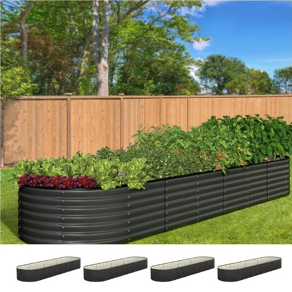 Livsip x4 Raised Garden Bed 320cmX80cmX56cm Kit Planter Oval Galvanised Steel