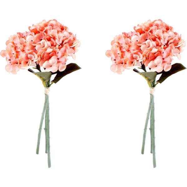 2x Maine & Crawford 34cm Faux Hydrangea Bunch Artificial Flower Display Peach