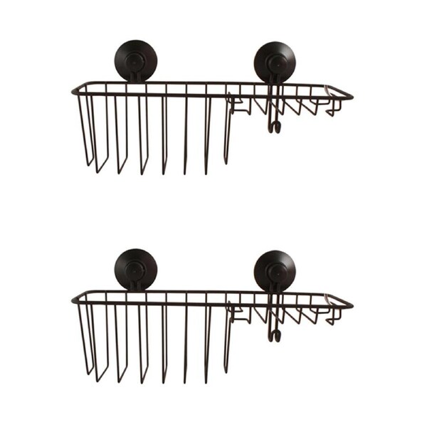 2x Home Expression 30cm Shower Shelf Storage Organiser w/Suction Cup Matte Black