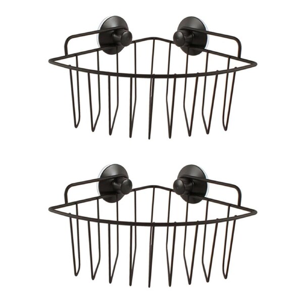 2x Home Expression 18cm Shower Shelf Storage Organiser w/Suction Cup Matte Black