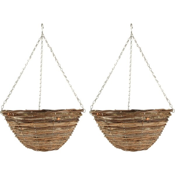 2x Yard Master 40x40cm Hanging Basket Planter Flower/Plant Pot Round Dark Brown