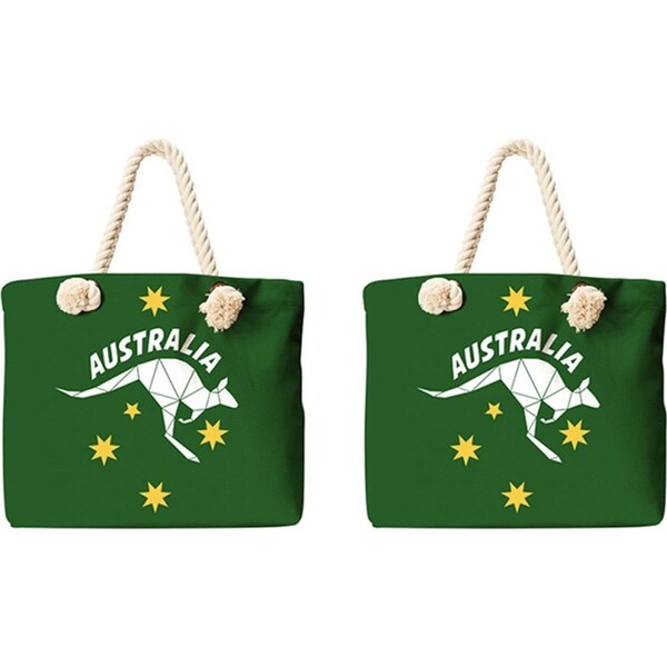 2x Good Vibes 50cm Beach Canvas Tote Bag Outdoor Purse Travel Handbag Green/Gold