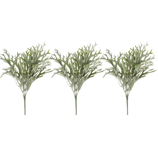 3x Maine & Crawford 38cm Faux Darcie Stag Horn Spray Artificial/Fake Plant Green