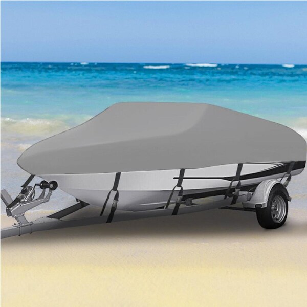 14-16ft Grey Boat Cover Trailerable Weatherproof 600D Marine Grade Heavy Duty