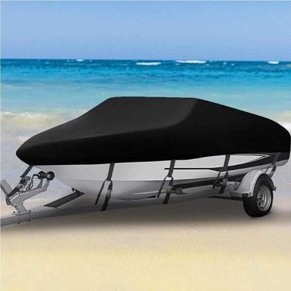 11-13ft Black Boat Cover Trailerable Weatherproof 600D Marine Grade Heavy Duty