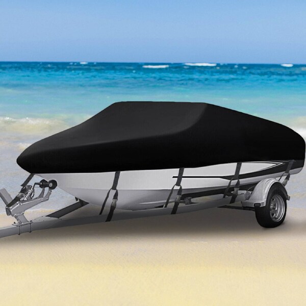 14-16ft Black Boat Cover Trailerable Weatherproof 600D Marine Grade Heavy Duty
