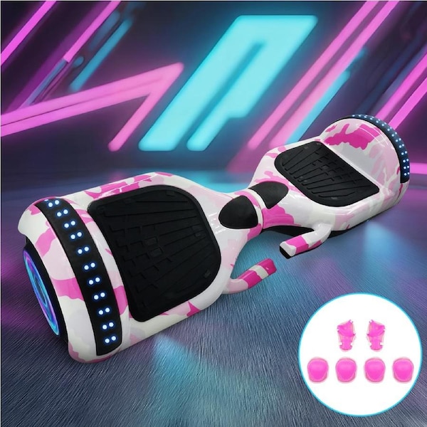 Pink-camouflage Bluetooth Self Balancing Electric Scooter Kids Flash Wheel Hoverboard Skateboard
