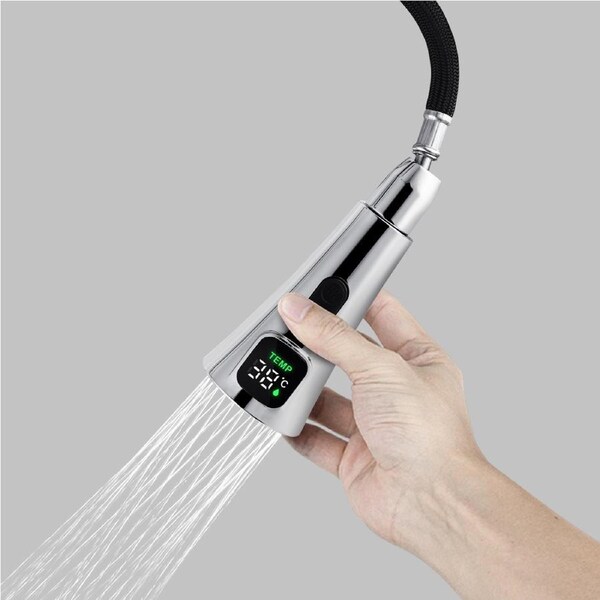 2 Functions Pull Out Kitchen Tap Spray Head Faucet Nozzle Temperature Display Chrome