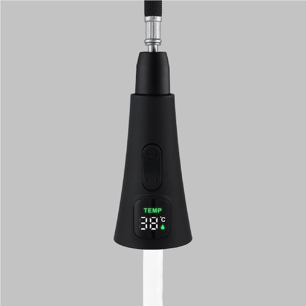 2 Functions Pull Out Kitchen Tap Spray Head Faucet Nozzle Temperature Display Black