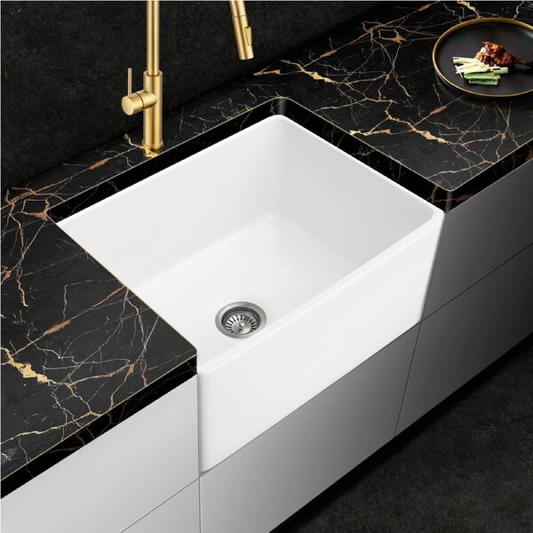 610x457x254mm Farmhouse Butler Kitchen Sink Single Bowl Gloss White Porcelain Basin