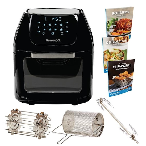 PowerXL Air Fryer Oven - 10L Capacity - 7-in-1 Multicooker - Air Fry, Rotisserie, Grill, Bake, Roast, Reheat, Dehydrate - 1800 Watts - LED Touch Screen Display - 3 Air Flow Racks