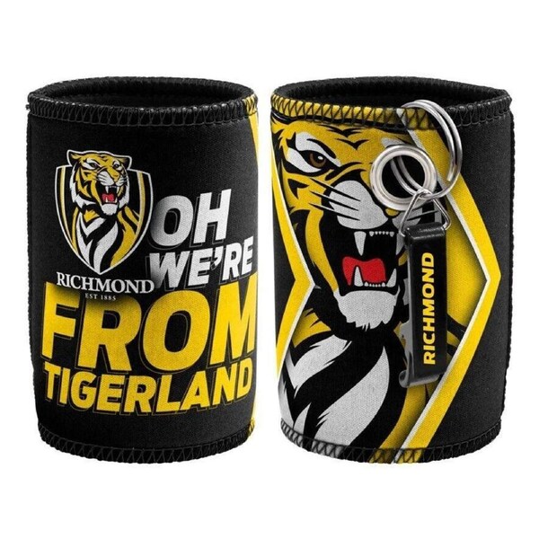 AFL Stubby Can Cooler with Bottle Opener - Richmond Tigers - Rubber Base