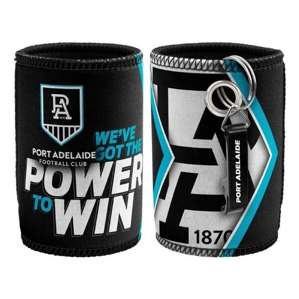 AFL Stubby Can Cooler with Bottle Opener - Port Adelaide Power - Rubber Base