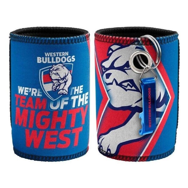 AFL Stubby Can Cooler with Bottle Opener - Western Bulldogs - Rubber Base