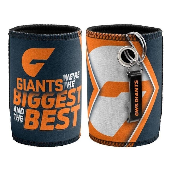 AFL Stubby Can Cooler with Bottle Opener - GWS Giants - Rubber Base