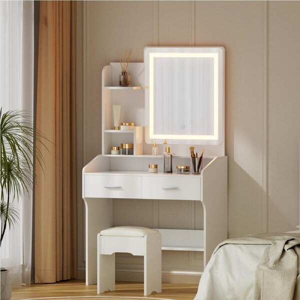 Artiss Dressing Table Stool Set Vanity Desk Makeup Mirror LED Light Storage Drawers White