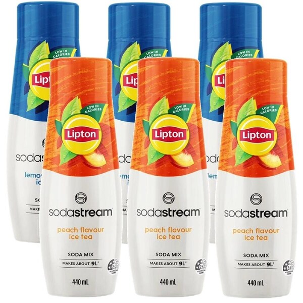 SodaStream Lipton Ice Tea Lemon/Peach Variety Assorted Pack Syrup Mix 440mL Pack 6