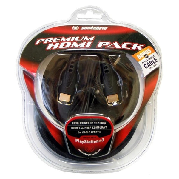 Snakebyte 3 Meter HDMI Cable with Bonus PS3 Controller Charge Cable