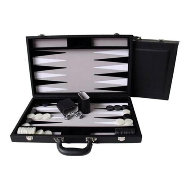 Dal Rossi 15 inch Folding PU Leather Backgammon Set (Black)