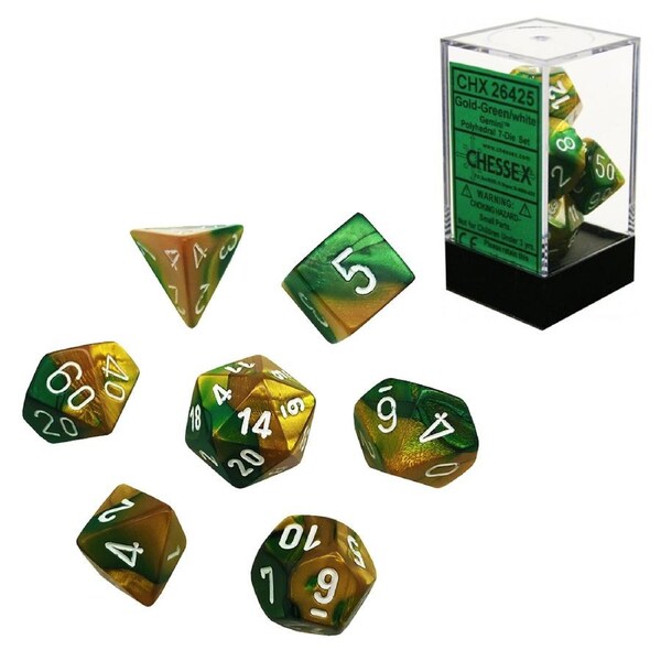 Chessex Gemini Polyhedral 7-Die Dice Set (Gold/Green and White)