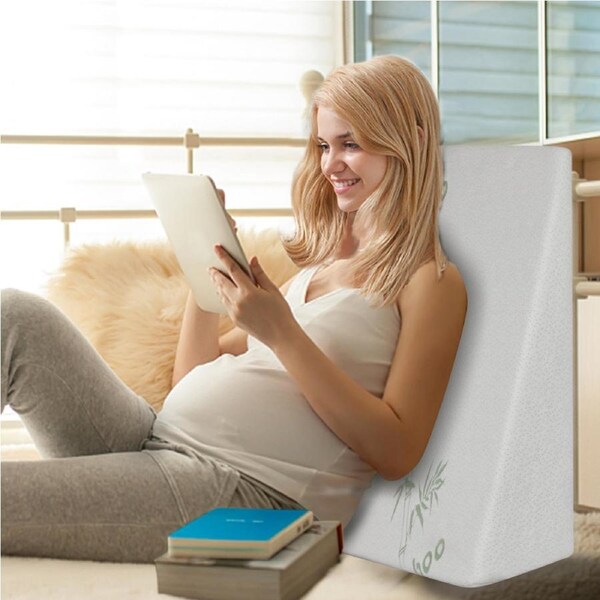 Dreamz Bedding Wedge Pillow Memory Foam Cushion Back Neck Support Bamboo Cover 61cm x 61cm x 19cm