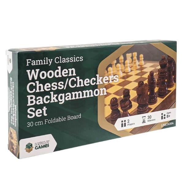 LPG Family Classics Wooden Chess, Checkers and Backgammon Board Game Set