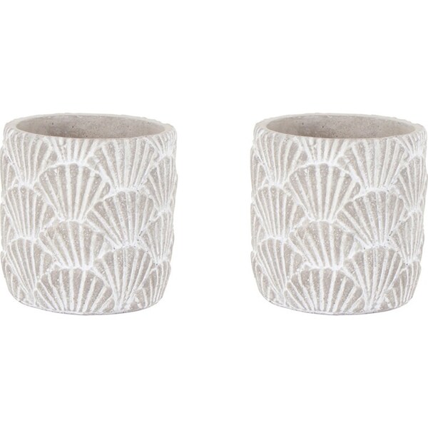 2x Maine & Crawford Hema 15cm Cement Palm Motif Plant Pot Home/Garden Decor WHT