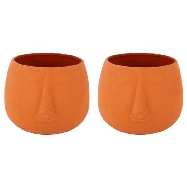 2x Maine & Crawford Dahla 17cm Ceramic Face Planter Garden Plant Pot Terracotta