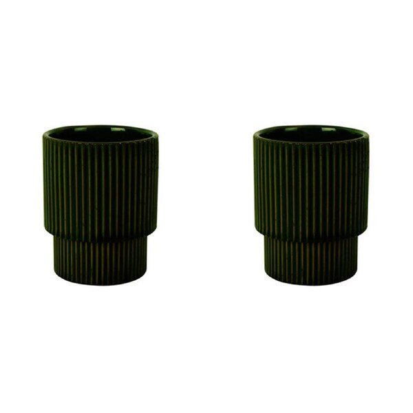 2x Maine & Crawford Siri 13x11cm Ceramic Plant Pot Home/Garden Decor Olive Green