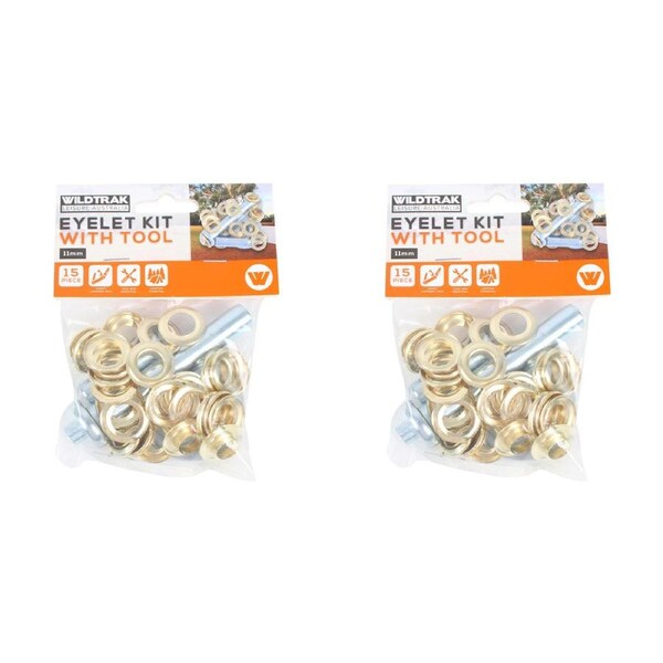 2x 15pc Wildtrak Steel 11mm Eyelet Kit w/ Tool Handy Outdoor Camping Essentials