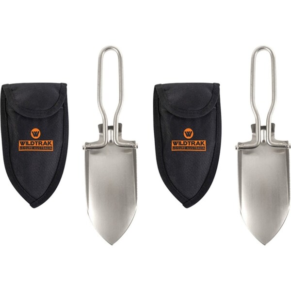 2x Wildtrak Folding 12x6cm Hiking Camp Spade Stainless Steel Shovel w/ Pouch SLV