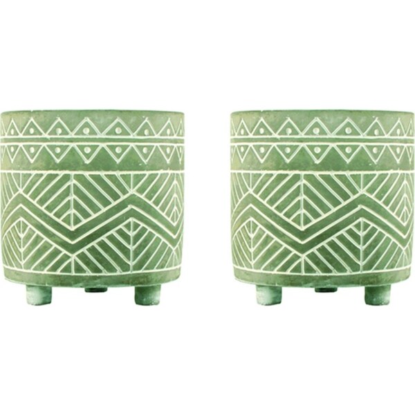 2x Maine & Crawford Maya 14cm Engraved Concrete Plant Pot Home/Garden Decor GRY