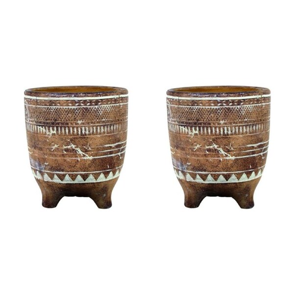 2x Maine & Crawford Baker 16cm Cement Plant Pot w/Legs & Hole Stopper Terracotta