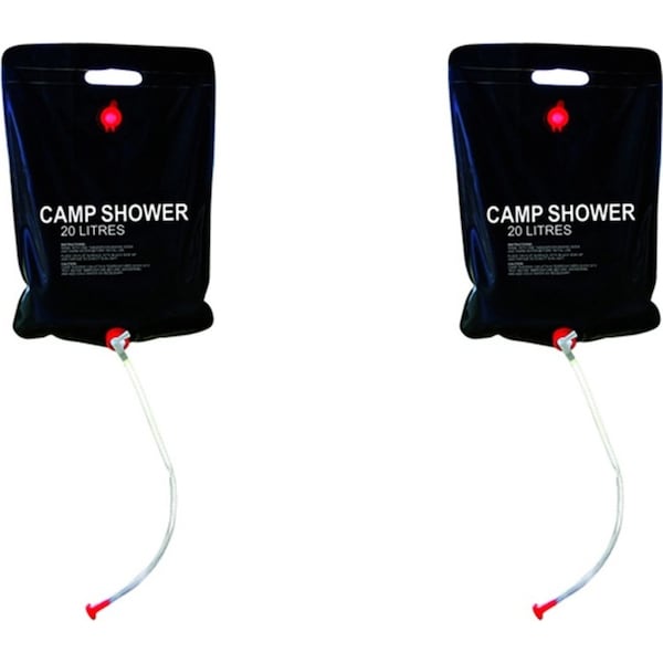 2x Wildtrak Portable 20L/31cm Solar Shower Outdoor Travel Camping/Hiking Black