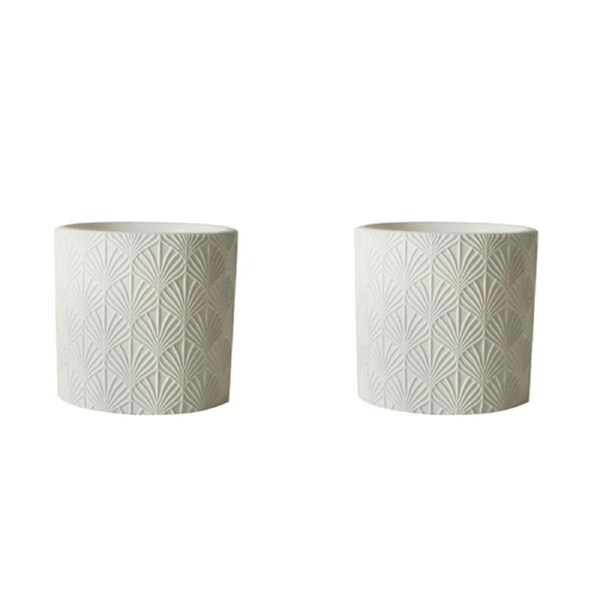 2x Maine & Crawford Ximena Arch 14x13cm Engraved Ceramic Plant Pot Decor White