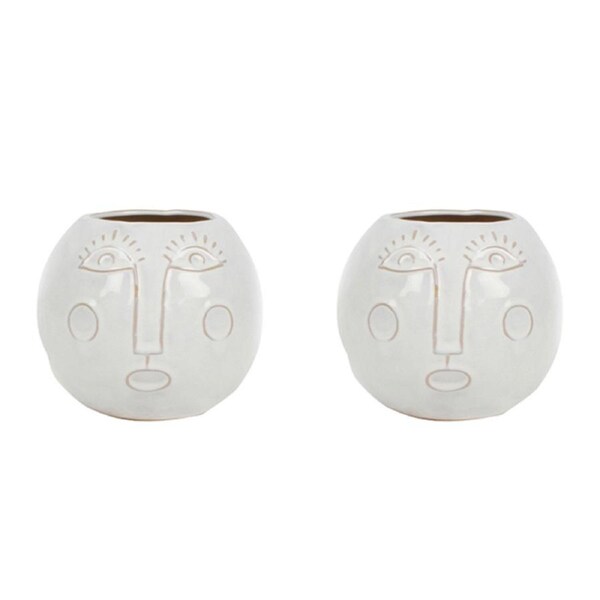 2x Maine & Crawford Liloe Dolomite Face 15cm Planter No Holes Round Plant Pot WH