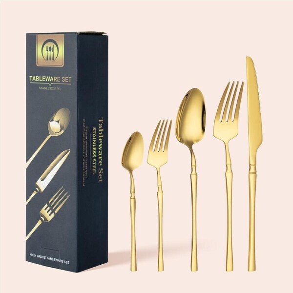 ACA 30PCs Stainless Steel Cutlery Set Dining Tableware Knife Fork Spoon GOLD Christmas Gift