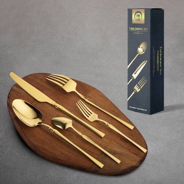 30PCs Stainless Steel Cutlery Set Dinner Tableware Set Knife Fork Spoon Gold