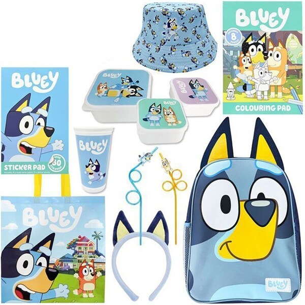 Bluey 23 Kids Showbag Backpack/Bucket Hat Colouring Pad Lunch Box Set/Tumbler