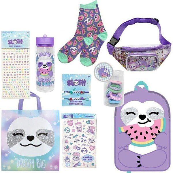 Sloth 23 Kids Showbag Backpack/Bracelet Set Drink Bottle/Hair Ties Nail Stickers