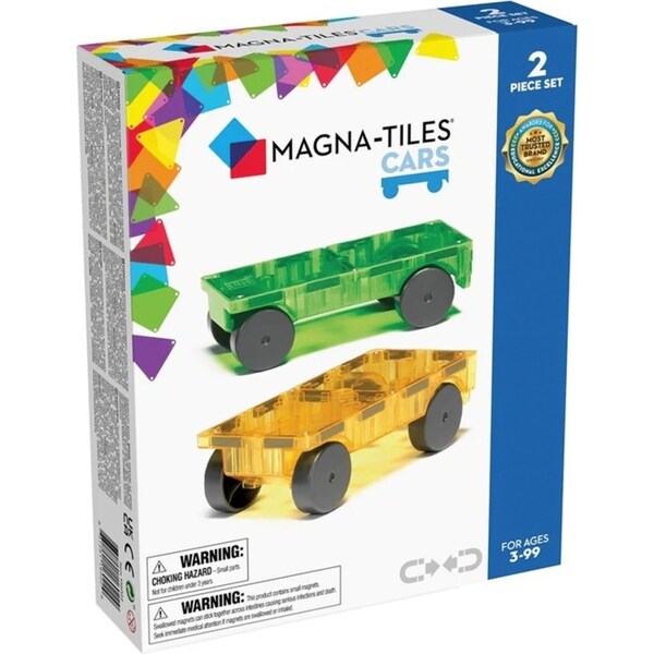 2pc Magna-Tiles Cars Magnetic Construction Toy Expansion Set Green & Yellow 3y+