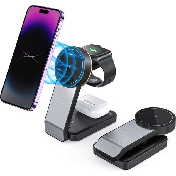 3 in 1 Wireless Charger with Light for iPhone 15/14/13/12 Series iWatch AirPods