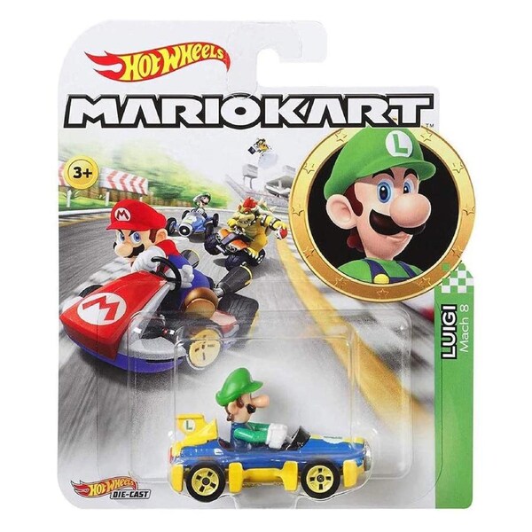 Hot Wheels Die Cast Mario Kart Luigi Mach 8 1:64 Scale Car