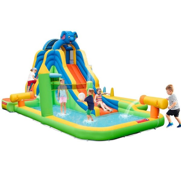 Costway 9-in-1 Inflatable Water Slide Giant Blow-up Splash Pool Backyard Fun w/Climbing Wall,Water Cannons,Ring Toss&Hoop(NO Blower)