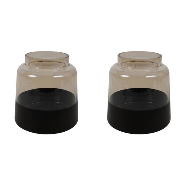 2x Maine & Crawford Lena 15x15cm Glass Banded Vase Flower/Plant Holder Decor BLK