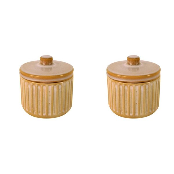 2x Maine & Crawford 9cm Inuk Ceramic Can Decor Storage Container w/ Lid Cream